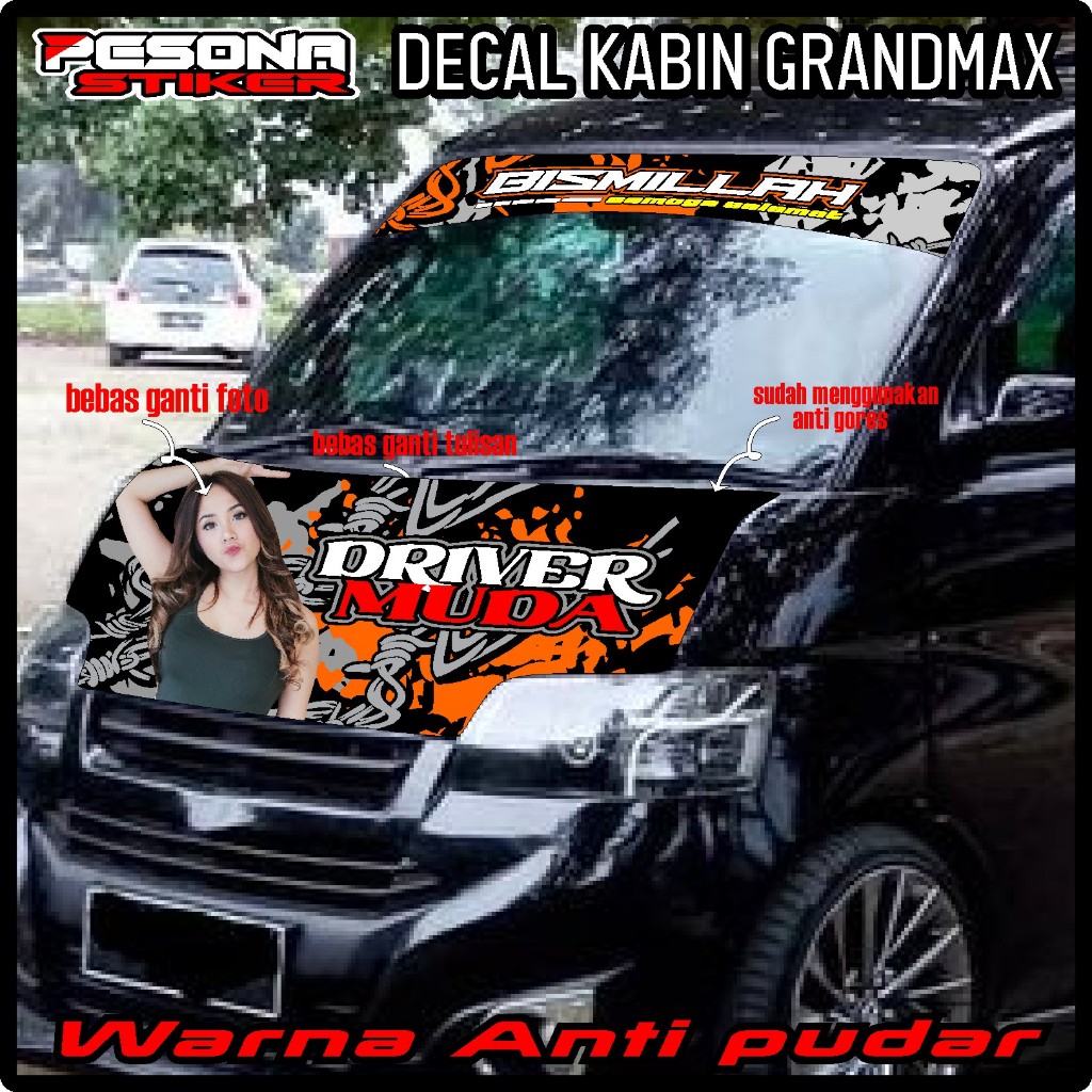 SATU SET STIKER KABIN DEPAN + STIKER KACA DEPAN MOBIL GRANDMAX,COLT T120SS,L300,APV DLL STIKER BISMI