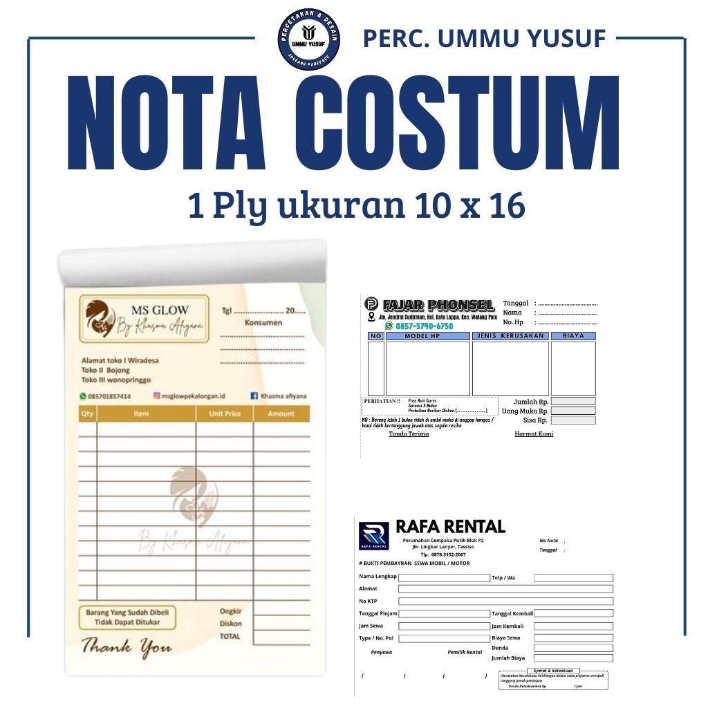 

(isi 50 pcs/buku) Nota Costum 1ply / Nota Costum