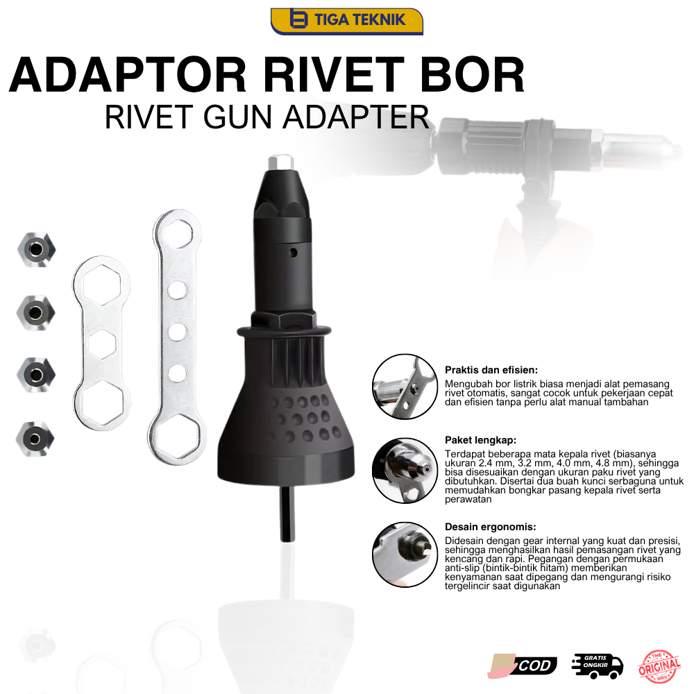 Adaptor Rivet ke Mesin Bor Listrik Paku Rivet Tangan