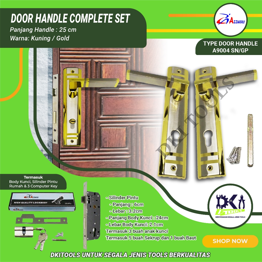 AZZURRO Door Handle Gagang Kunci Pintu Rumah Besar Komplit Set 25 cm A9004
