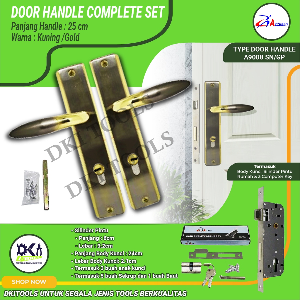 AZZURRO Door Handle Gagang Kunci Pintu Rumah Besar Complete Set 25 Cm A9008