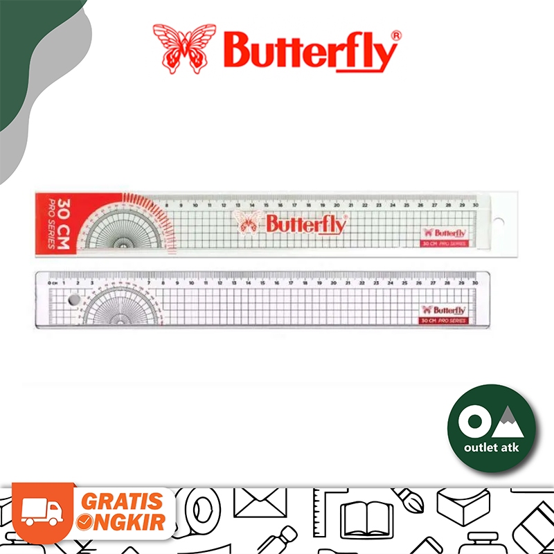 

Penggaris Butterfly 30 cm Pro Garisan Clear Transparent Plastic Ruler