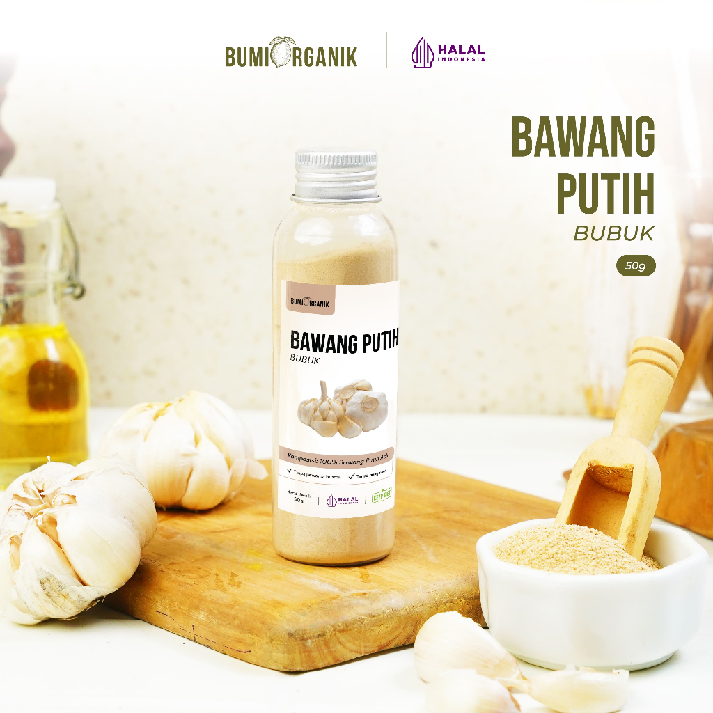 

BAWANG PUTIH BUBUK 50G MURNI PREMIUM ASLI TANPA CAMPURAN ASLI 100% ORIGINAL / PURE GARLIC POWDER ORGANIC / BAWANG PUTIH MURAH /BUMBU DAPUR / BAWANG PUTIH HALUS BUMBU REMPAH ALAMI / NUTRIFARM / BRAGG/ DARI BUMI /GEMELI LEMOVITA NUTRILOGY OFFICIAL BEORGANIK