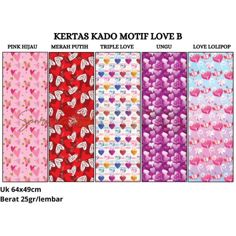 

SONRISA - Kertas Kado Motif Love Valentines Day / Bungkus Kado Doff Wrapping Paper