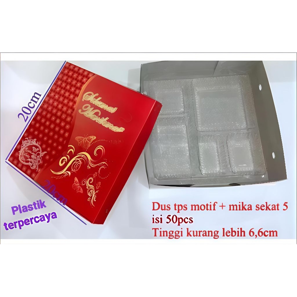 

Isi 50set DUS MOTIF + MIKA 20x20CM SEKAT 5 box kardus kotak kertas tempat bekal makan nasi.
