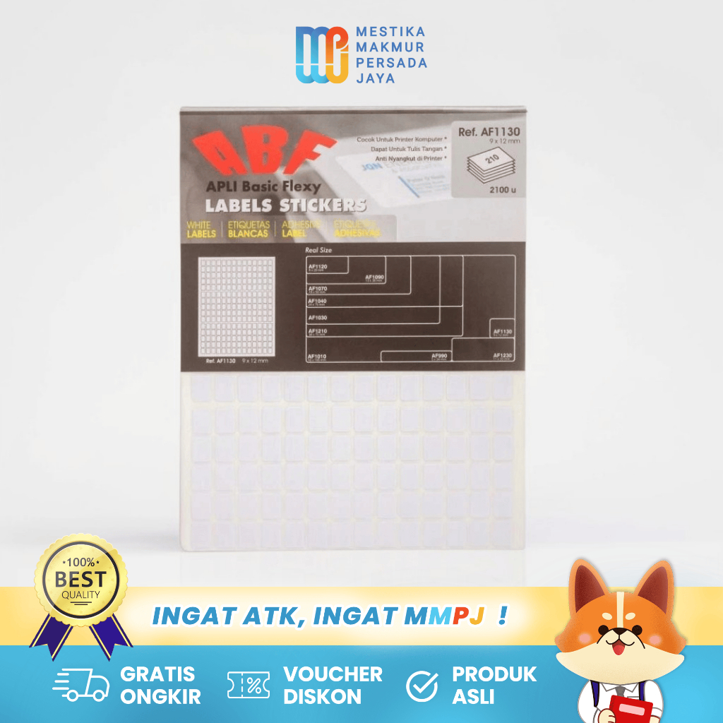 

APLI Stiker Label Basic Flexy ABF White 9x12mm 10 Lembar 2100 Pcs AF1130