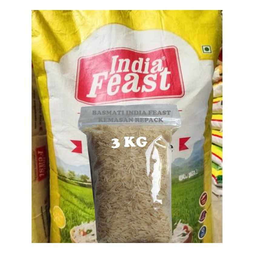 

Beras basmati INDIA FEAST 1121 Sella Kemasan Repack 3kg Basmati Rice