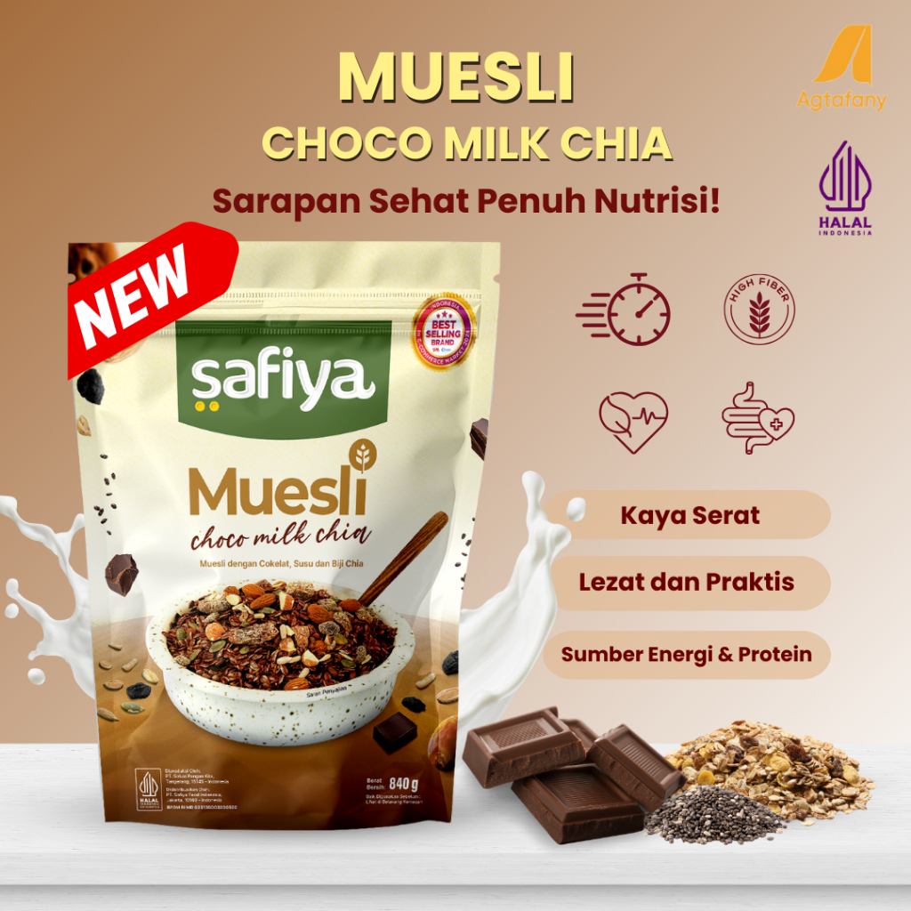 

BARU Muesli Choco Milk Chia Safiya Muesli Coklat Cokelat - Sereal Oatmeal Dried Fruit Sarapan Sehat Oatmeal Sereal Makanan Ringan