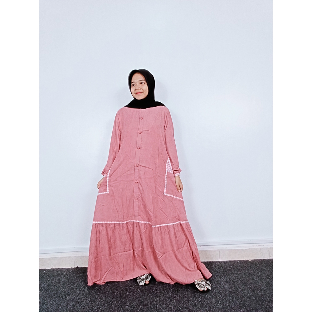 Gamis Corduroy Polos Bahan Tebal Nyaman Model Payung Dress Muslim Wanita Elegan Lengan Karet