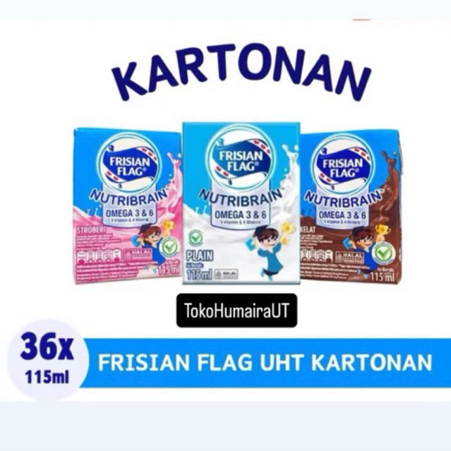 

{1 DUS} Frisian Flag Susu Uht Nutribrain 110ml x 36 Pcs | Cokelat Strawberry Plain Karton