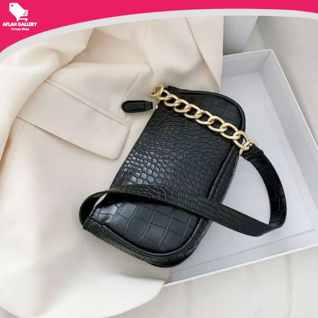 TAS SELEMPANG BAHU WANITA MODEL CROCODILE  KOREAN STYLE/ TAS SELEMPANG RANTAI