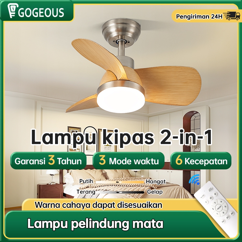GOGEOUS Lampu kipas  angin gantung plafon lampu kipas enam kecepatan pencahayaan tiga warna kipas an