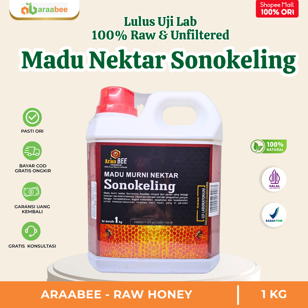 

ARAABEE Madu Murni Nektar Sonokeling 1kg Asli 100% Tanpa Campuran RAW Honey Unfiltered Original