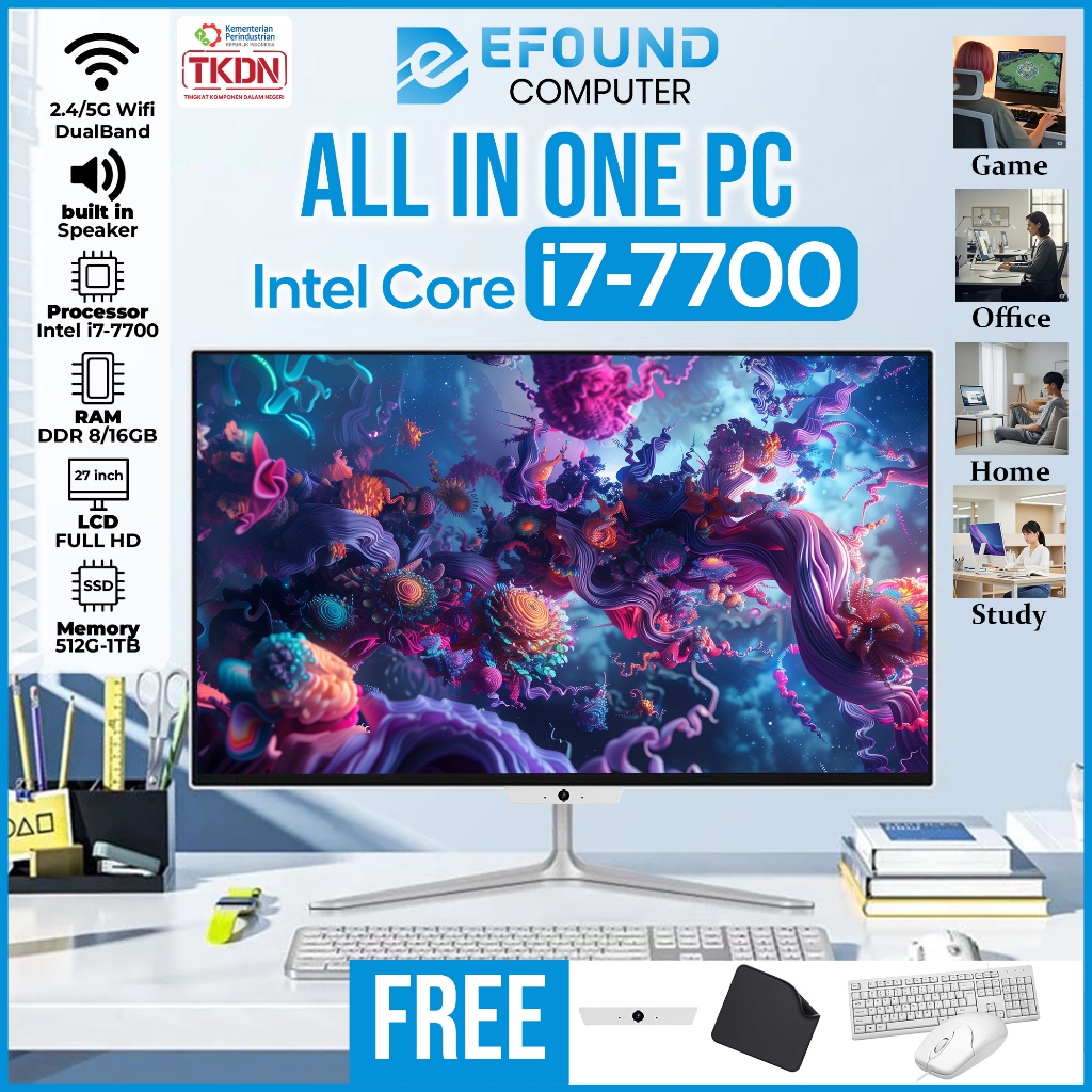 eFound PC All-in-One Intel Core i7-7700 – Super Tipis, Full HD 19-27 inch Z2, 16GB RAM, 512GB SSD Te