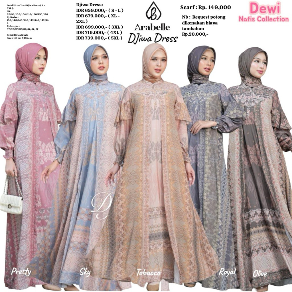 ARABELLE DJIWA SERIES DRESS SET SCARF HIJAB GAMIS ETNIK BATIK MODERN FORMAL PESTA WANITA MUSLIMAH BU