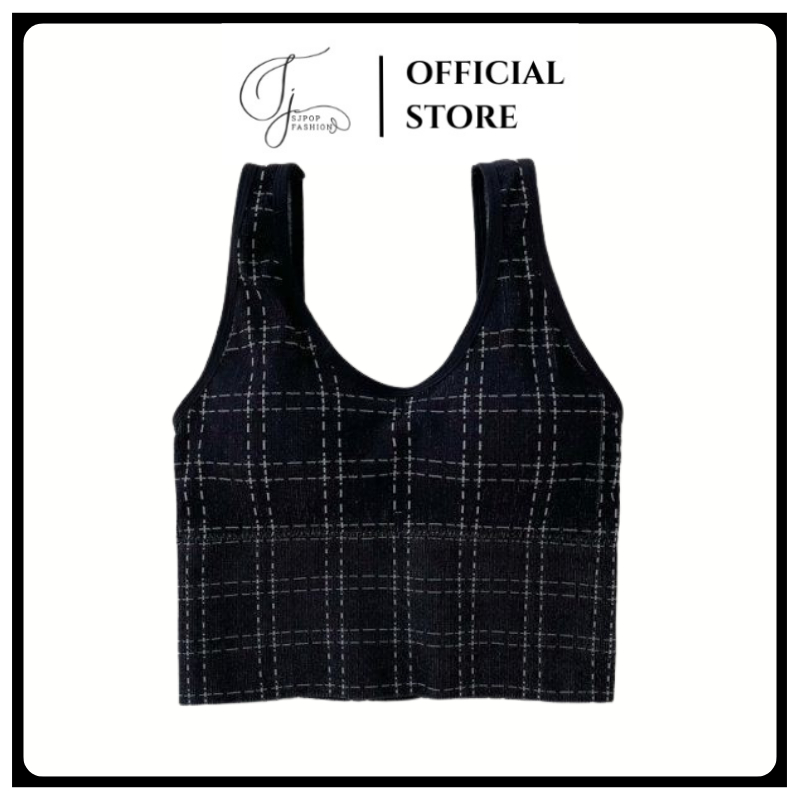 SJPOP Tanktop Wanita model Rajut motif Kotak