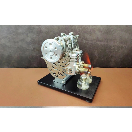 Twin Cylinder Stirling Engine Model Flying Pigeon Style Mini External Combustion Engine Can Generate
