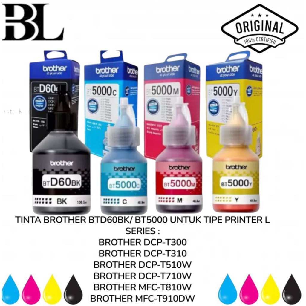 1SET TINTA BROTHER D60BK BT5000 PRINTER BROTHER TIPE DCP - T310  DCP -T510W  DCP-T710W