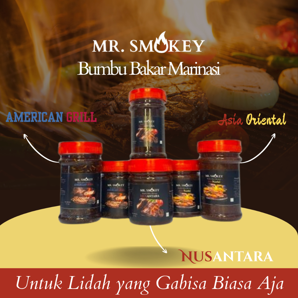 

Bumbu dan Saus Oles BBQ, Grill, Bakar, Sate, Panggang Instant ala Amerika untuk Ayam, Daging, Ikan Mr. Smokey - Varian American Grill