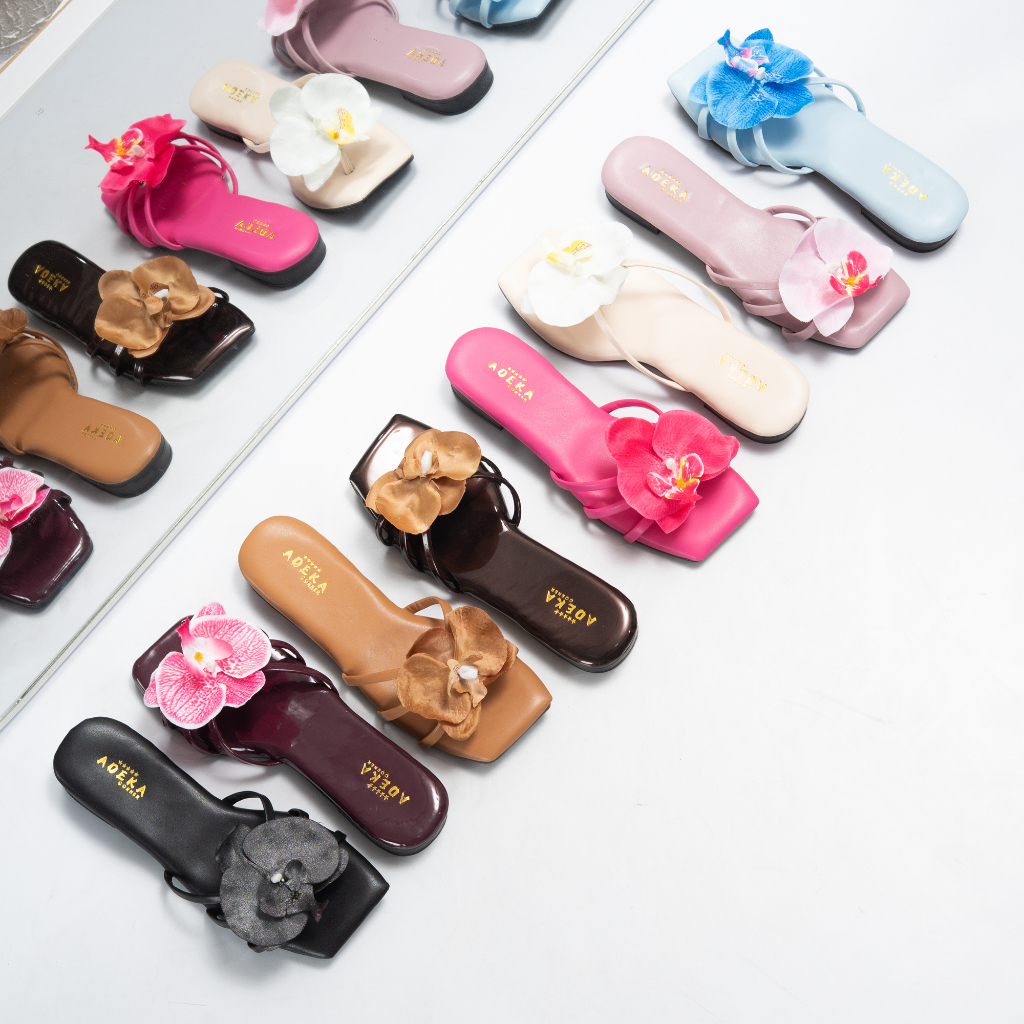 ADK SHOES sandal bunga anggrek capit tiga empuk alas karet Wanita Sendal Perempuan