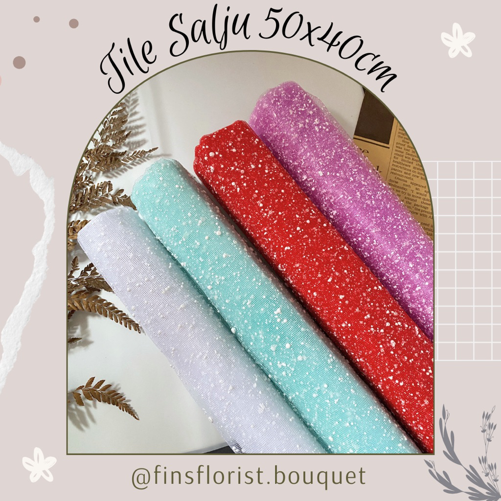 

Kain TILE SALJU / Snow Mesh Tile per roll BUKET BUNGA FLOWER WRAPPING / Snow Flake Poly Mesh