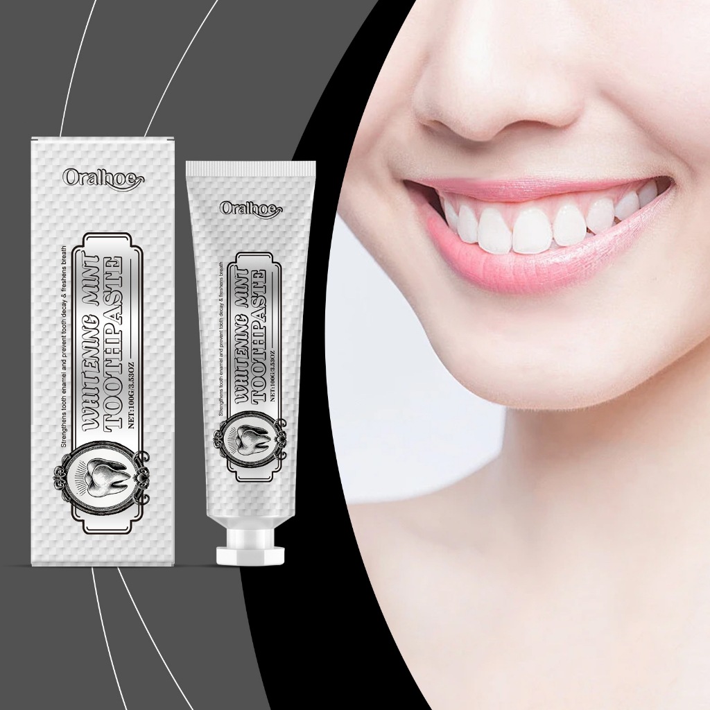 ORALHOE Whitening Mint Toothpaste Original Pemutih Gigi untuk Perokok, Hilangkan Noda Rokok Nafas se