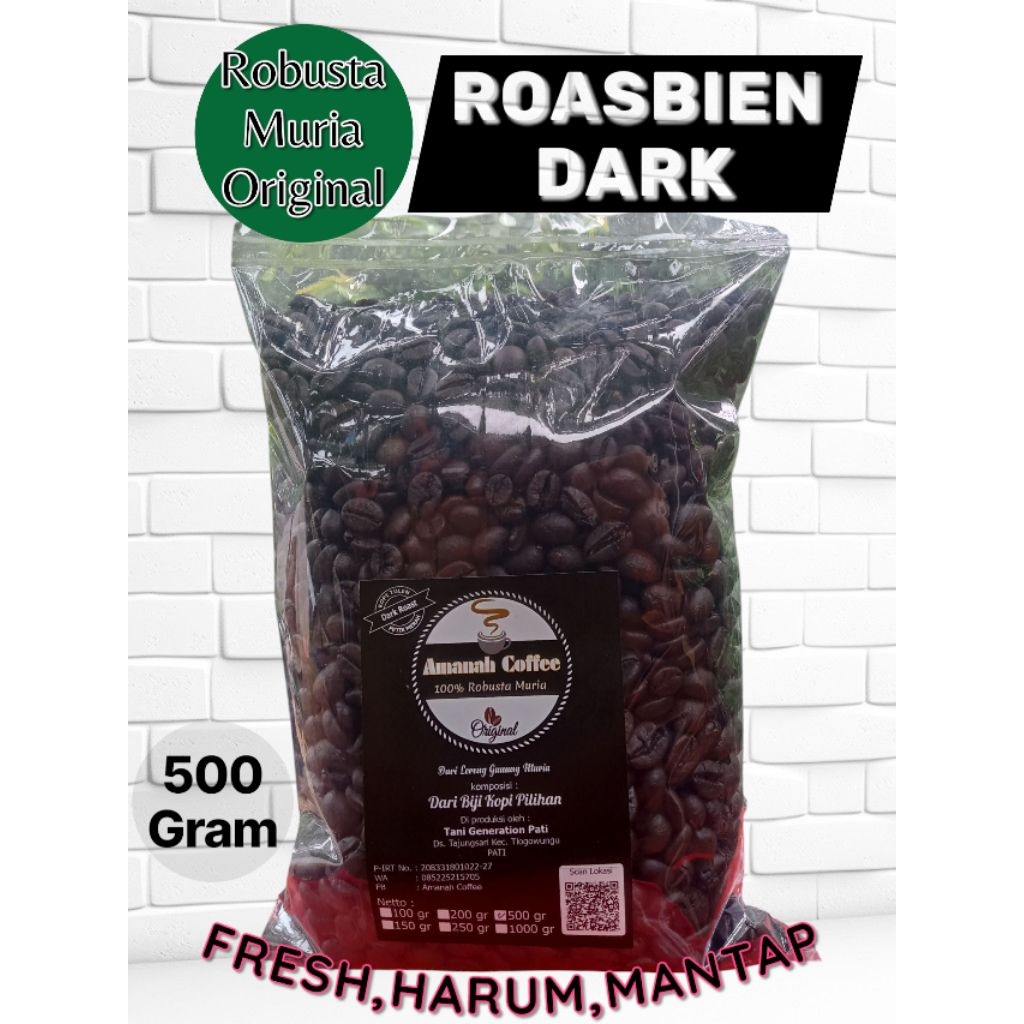 

ROASBIEN KOPI SANGRAI 500GR DARK ROAST MURNI ROBUSTA MURIA ORIGINAL