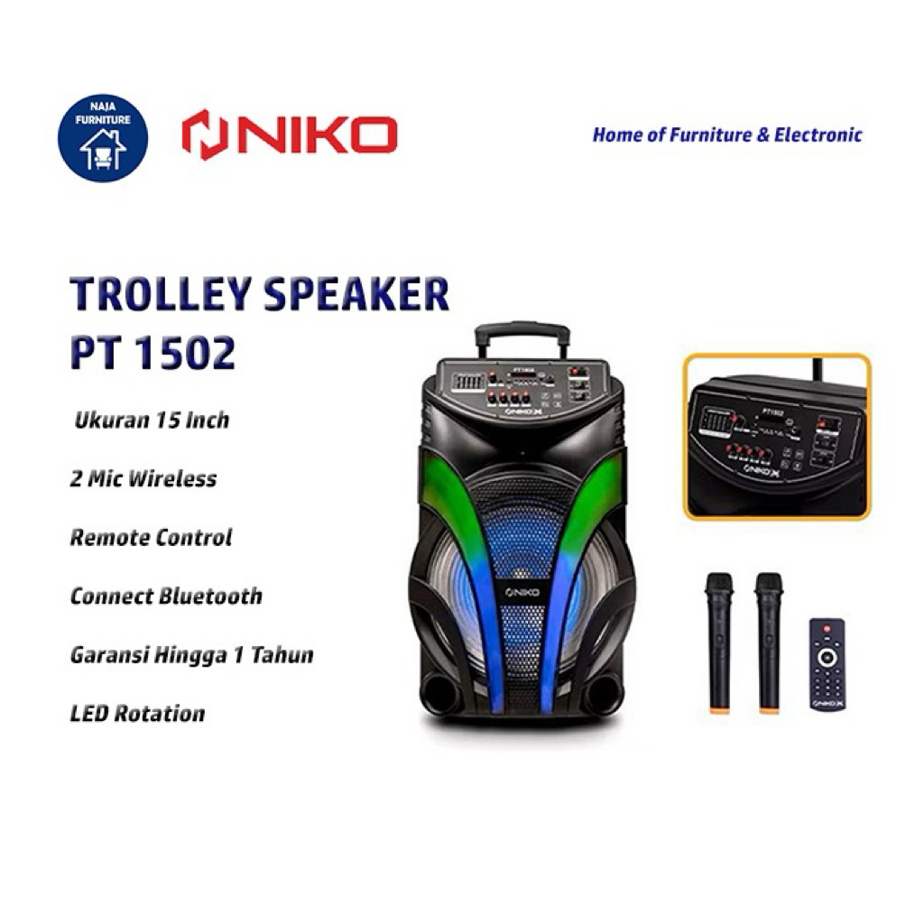 NIKO Trolley Speaker PT 1502 15 Inch | Speaker Niko 15 Inch | Salon Bluetooth Niko | Audio Speaker A