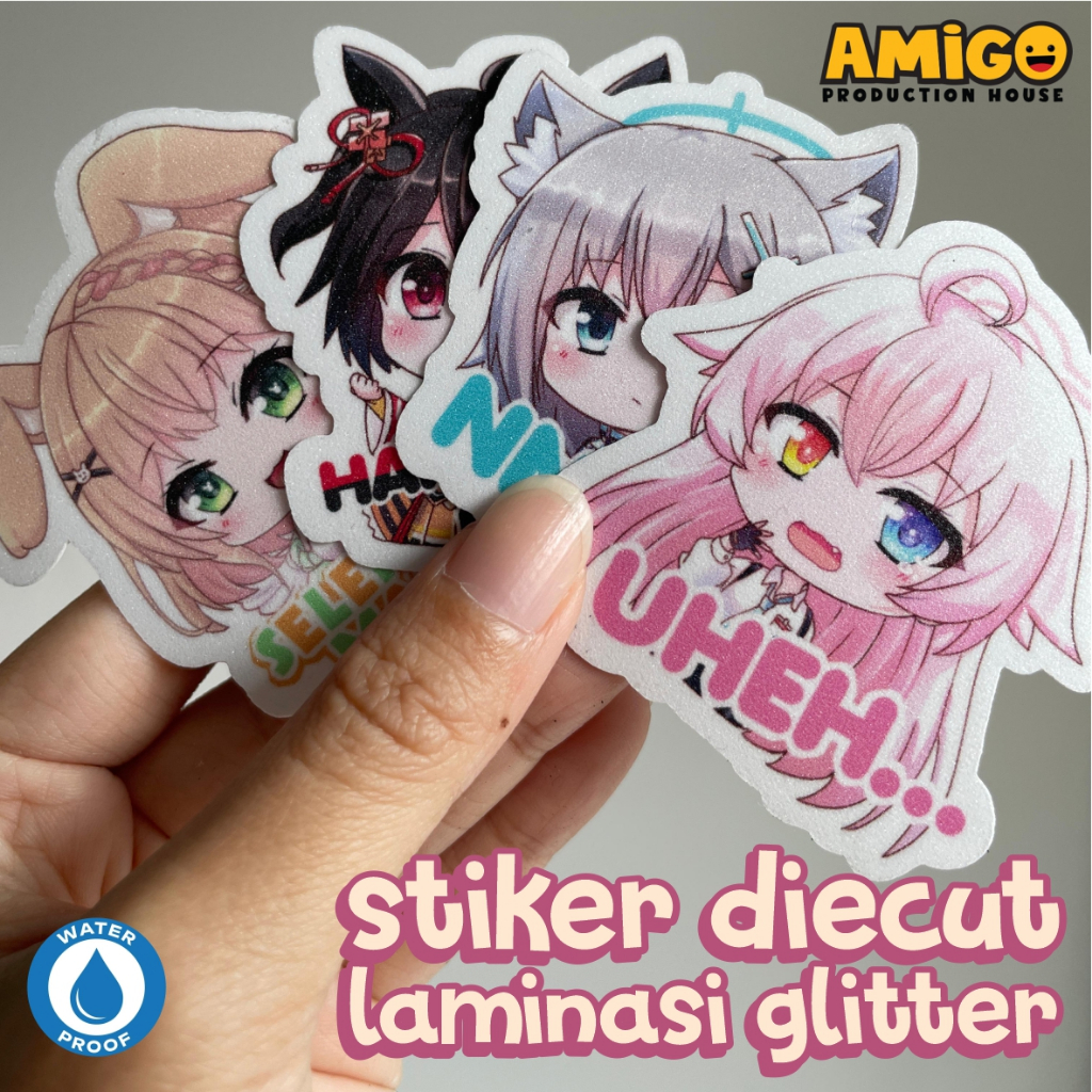 

Stiker Glitter diecut waterproof lucu sticker die cut tahan air Kpop Anime Custom Merchandise