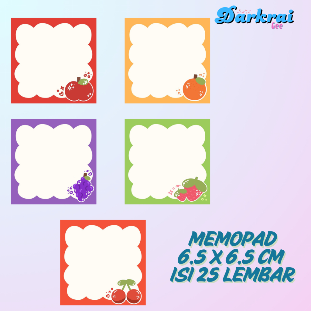 

DarkraiGee - Memo Pad motif Buah Lucu 6,5 x 6,5 cm – Isi 25 Lembar
