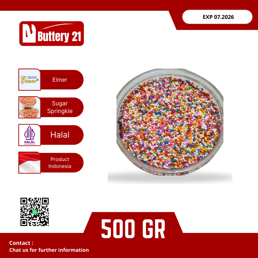 

ELMER SUGAR SPRINKLE 500 GR/SPRINKLE WARNA WARNI/GULA BUTIR/ TRIMIT/GULA BUITER WARNA WARNI