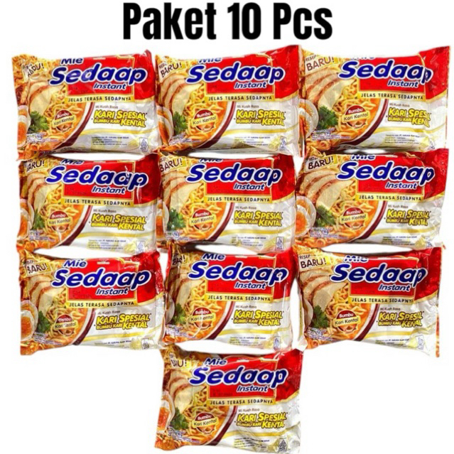 

Paket 10 bungkus Mie Sedaap Kari Spesial Mie Instan