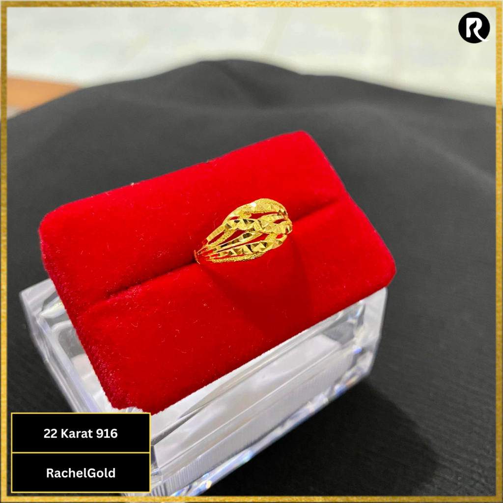 Cincin Ring Emas 22 karat asli 916 Model Carved Cross [Stok Limited]