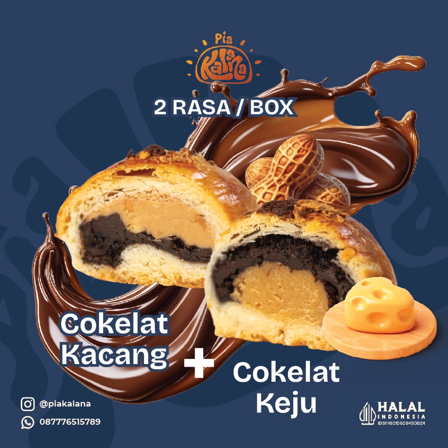 

Pia Kalana Khas Bali - 2 Rasa (Cokelat Kacang dan Cokelat Keju) isi 8 pcs / box
