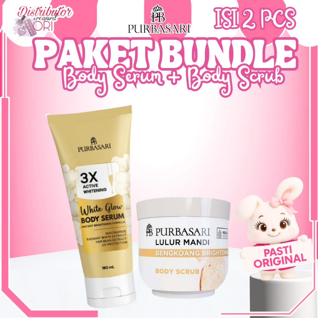 [PAKET ISI 2] Purbasari White Glow Body Serum 180ml + Purbasari Lulur Mandi Benkoang 200g | 2PC BUND