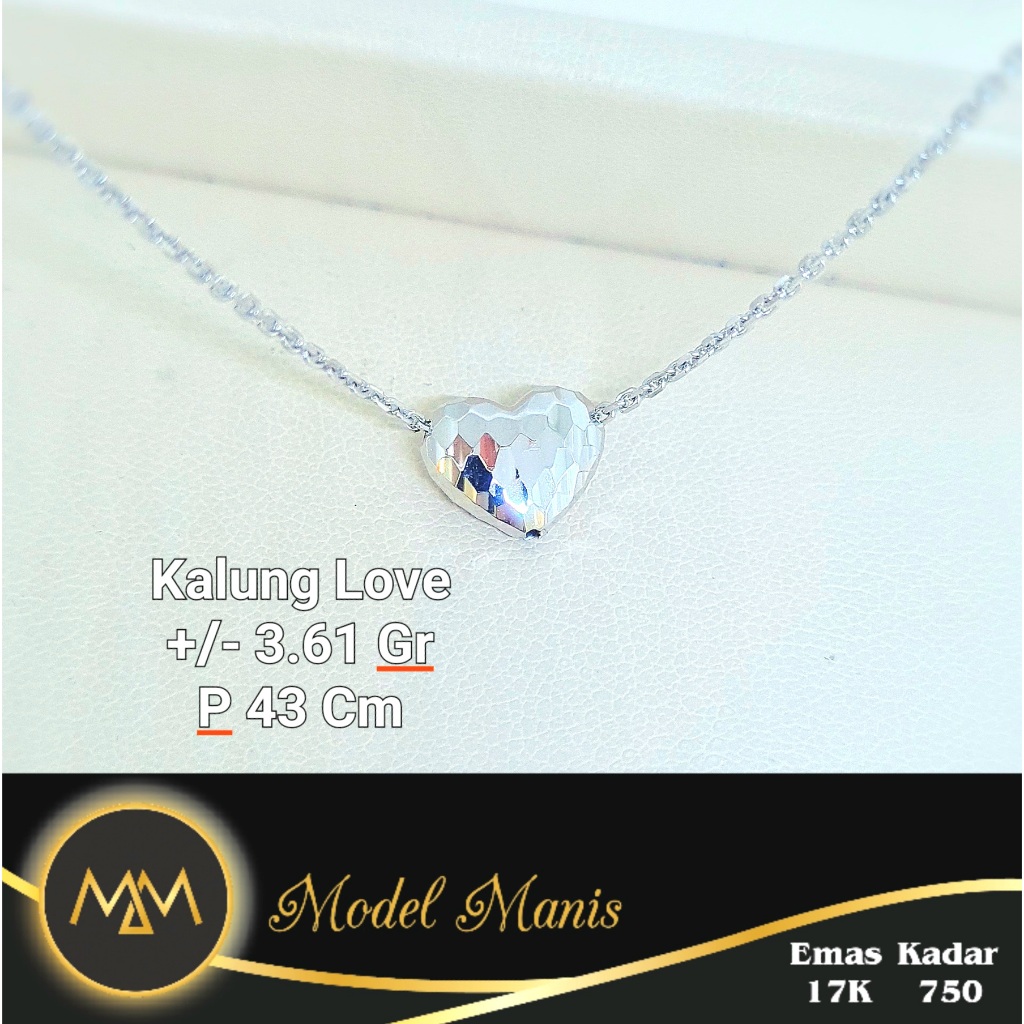 Model Manis Gold - Kalung Love Ukir Putih - Emas 17k  750