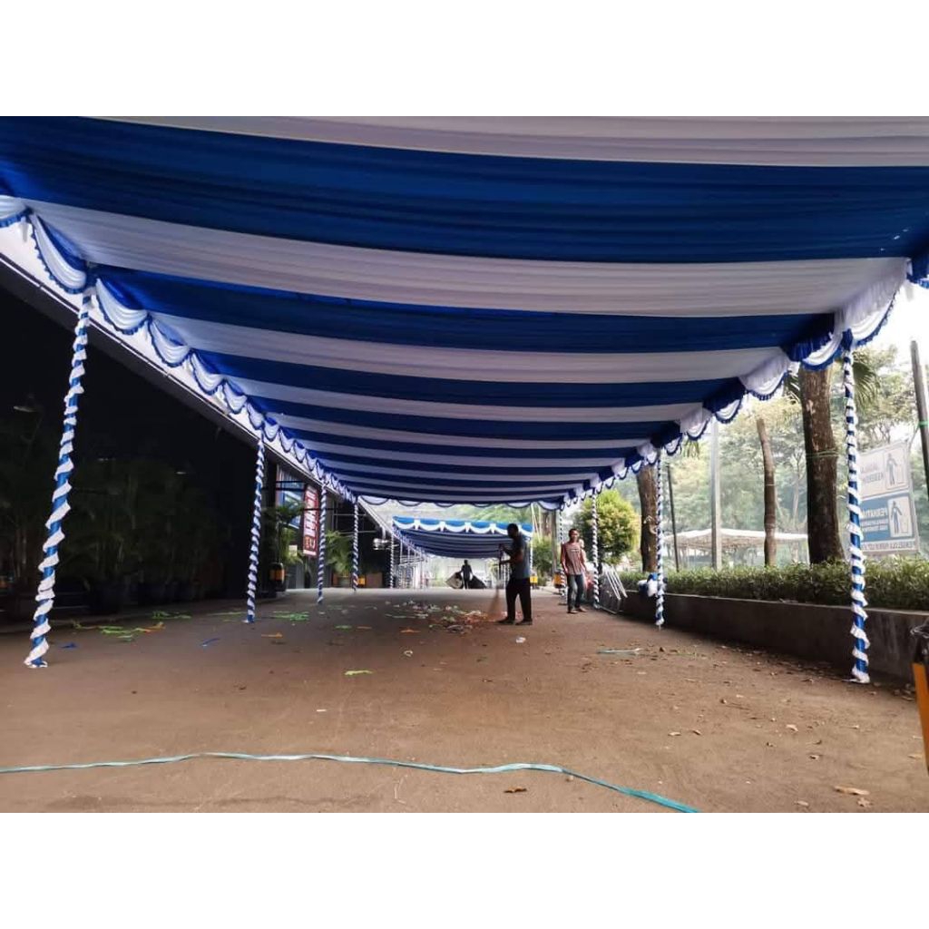 plafon dekorasi tenda model plafon sisir / plafon garis ukuran 4 x 6 meter dua warna