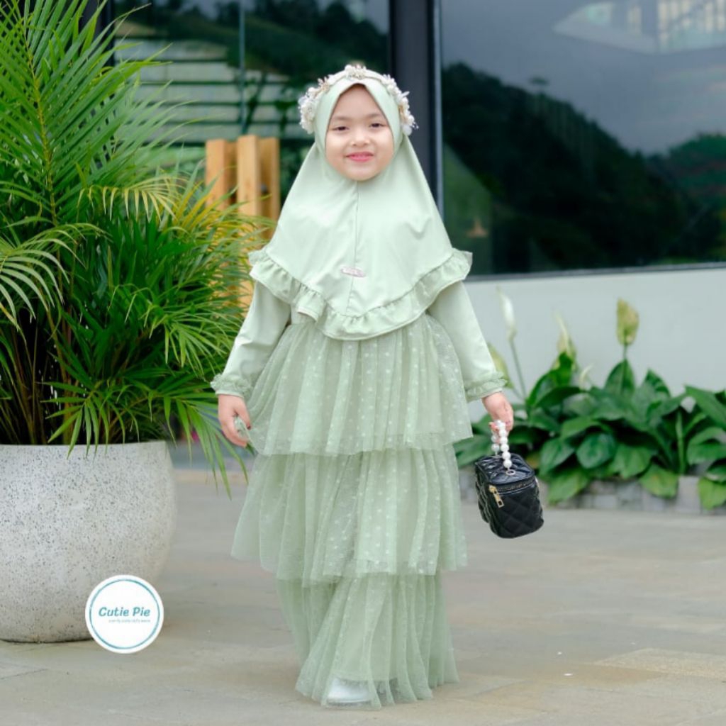 Gamis Ayumi Dotty By Cutie Pie | Set Baju Gamis Anak Brokat Mewah Kekinian