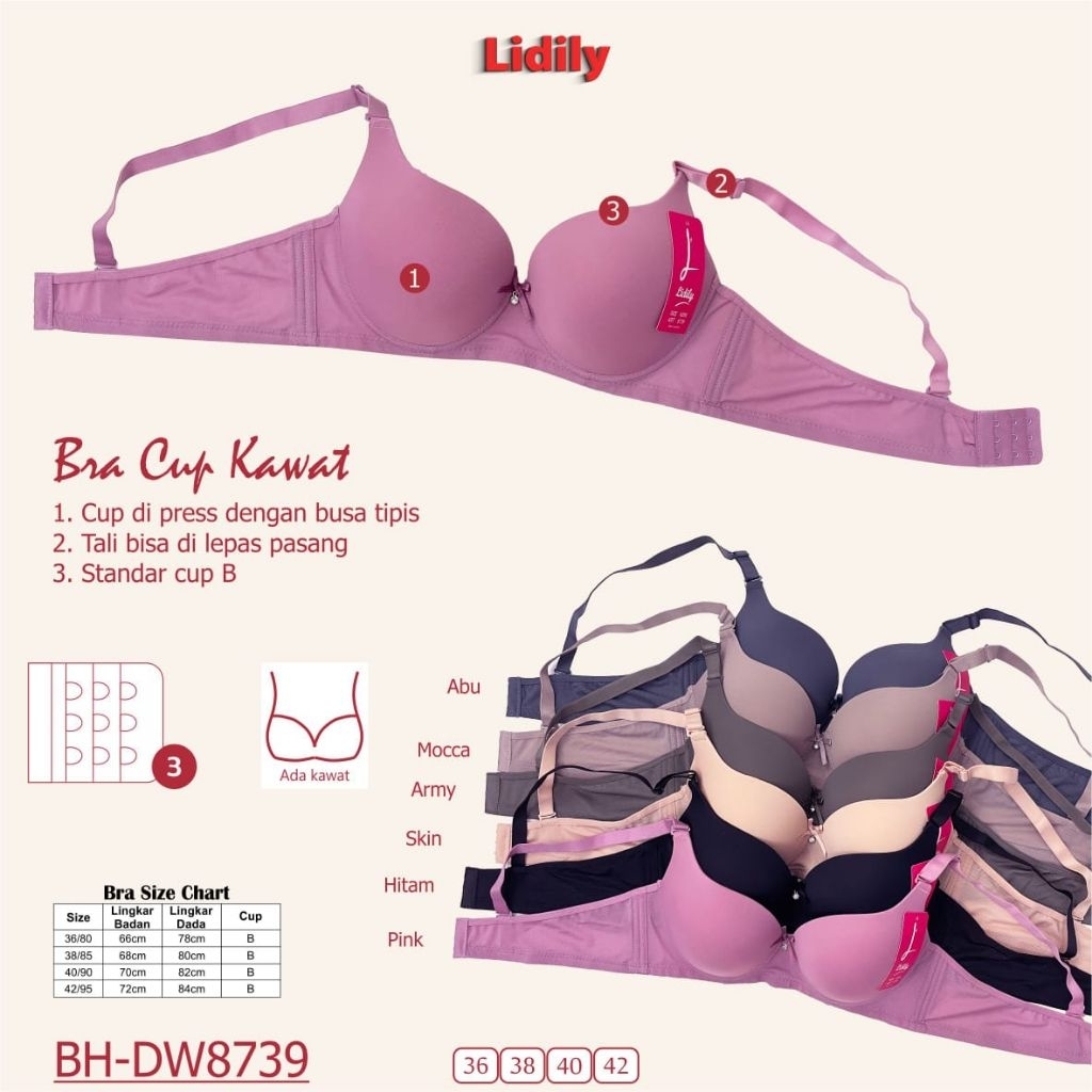 Lydyly Bra Jumbo DW 8739 BH Busa sedang Kawat Kait 4 Cup C 3/4 Besar (36-42)