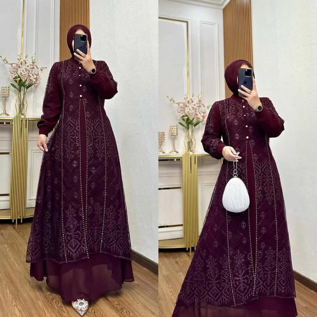 Gamis Brukat Premium Denara Anggun Swarovski Gamis kondangan elegant gamis pesta Dress mewah