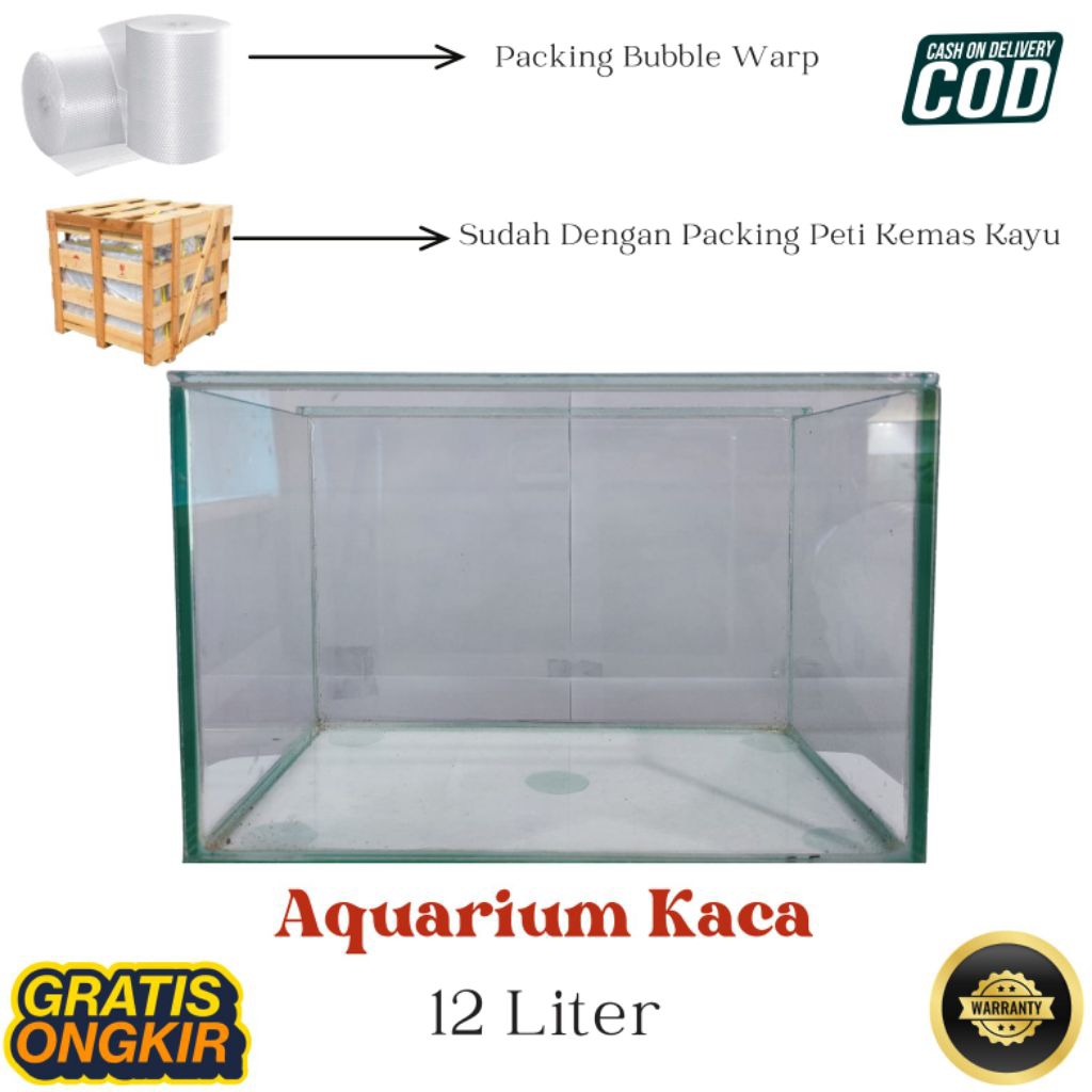 Aquarium Kaca Size 12 Liter Packing Peti Kemas Kayu Aquarium Ikan Hias Aquascape Tebal Kaca 5 Mm