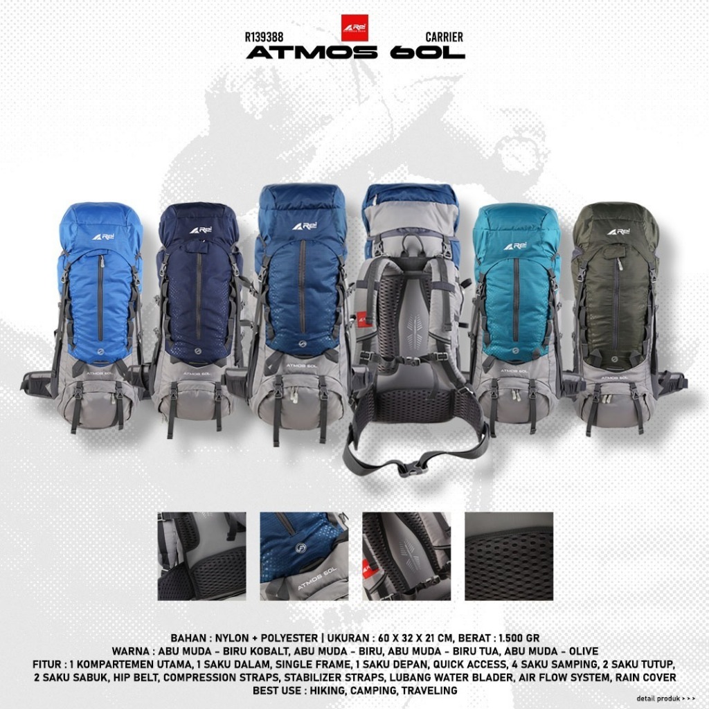 Carrier Rei Atmos 60 Liter Free Rain Cover Tas Gunung Arei Outdoorgear