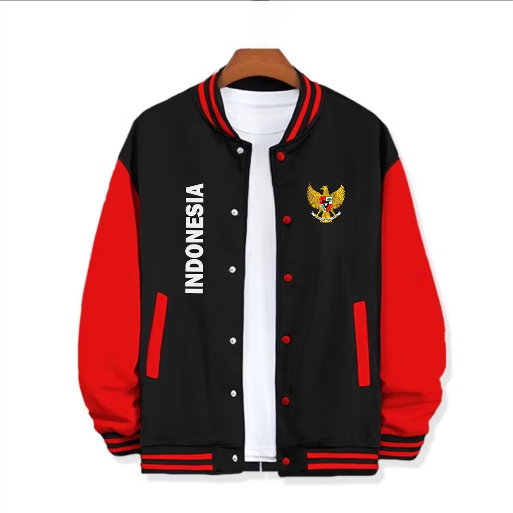 MAXDO - Jaket Baseball Varsity Kancing Garuda Indonesia Bahan Flace Jaket Pria Wanita Terkeren