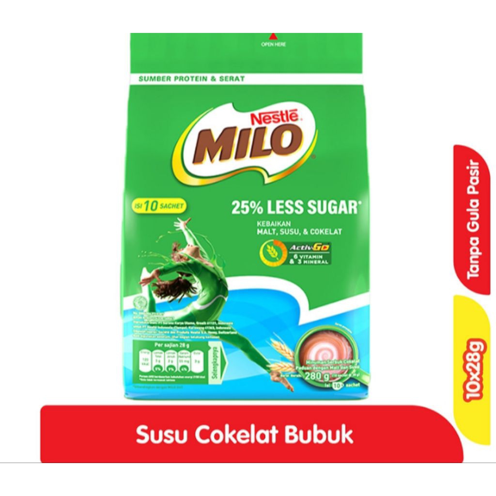 

Milo Minuman Cokelat Less Sugar Bag 10 x 28 g