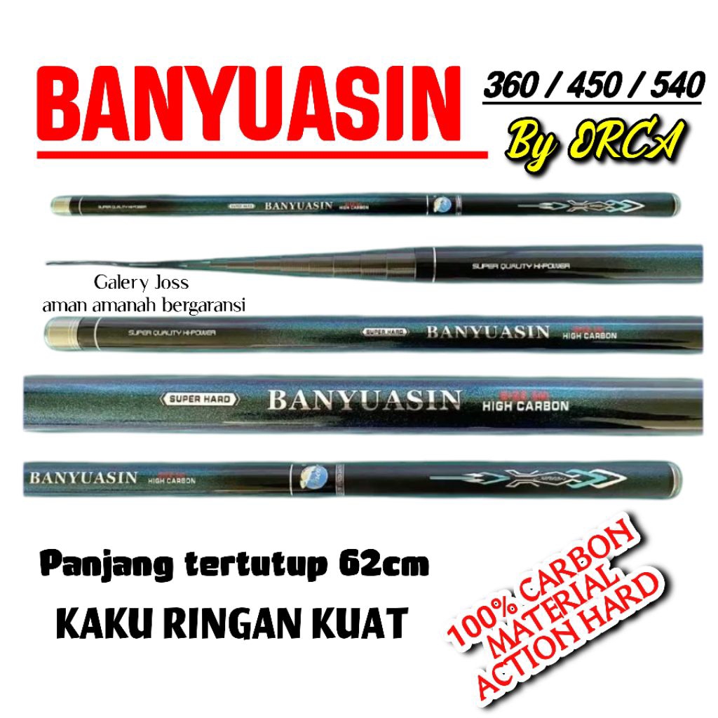 Joran tegek Orca Banyuasin 360 450 540 action hard kaku ringan kuat bangan carbon