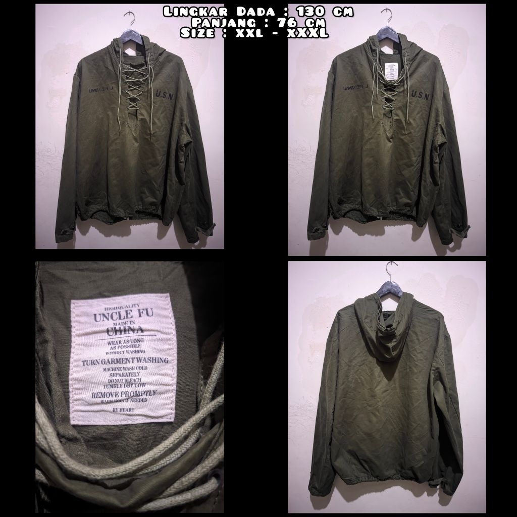 Jaket Vintage USN Warna Hijau Army Merk Uncle Fu Second Original.
