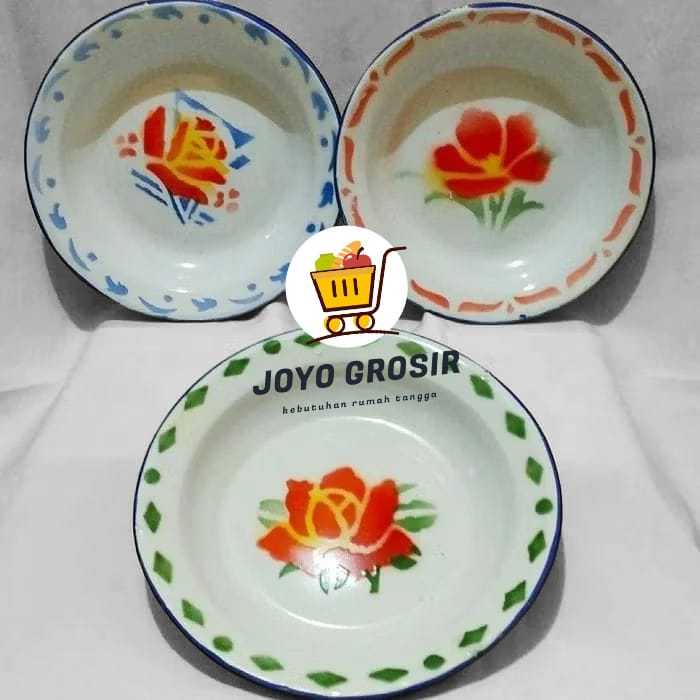 Lusin - piring seng bahan enamel MOTIF BUNGA vintage jadul