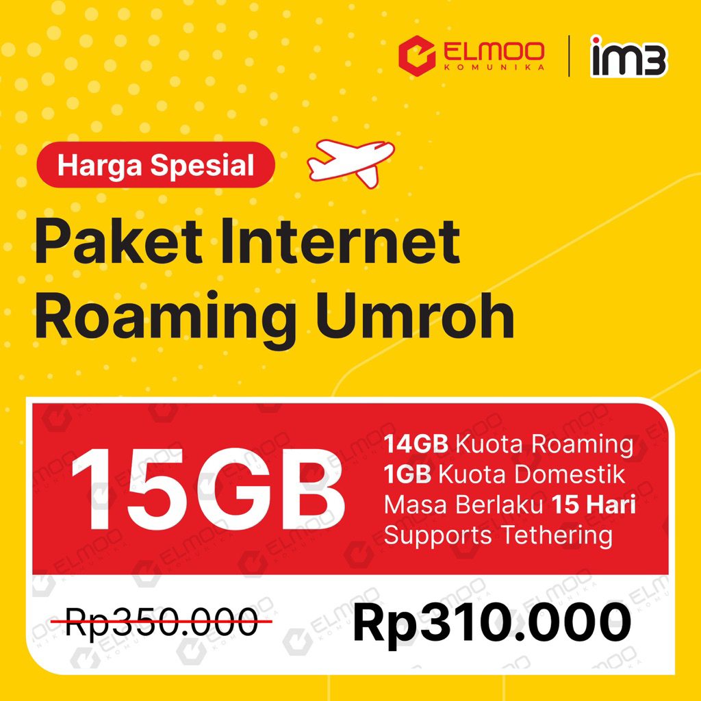 Paket Internet Roaming Umroh IM3 Kuota 15GB Masa Aktif 15 Hari
