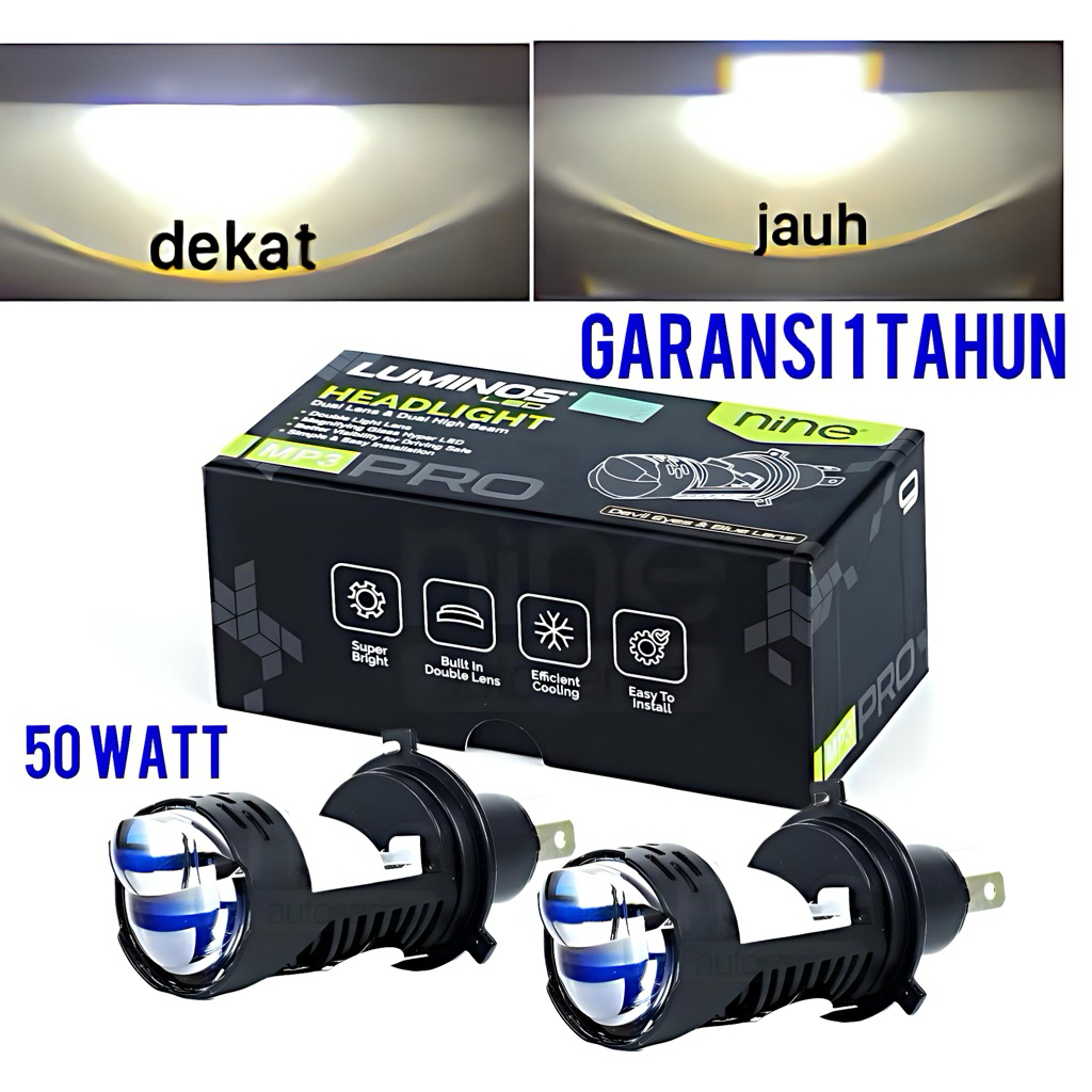 (ORIGINAL)Lampu Utama Led H4 Mobil mini Laser Projektor Luminos MP3 H4 billed 50watt Motor mobil