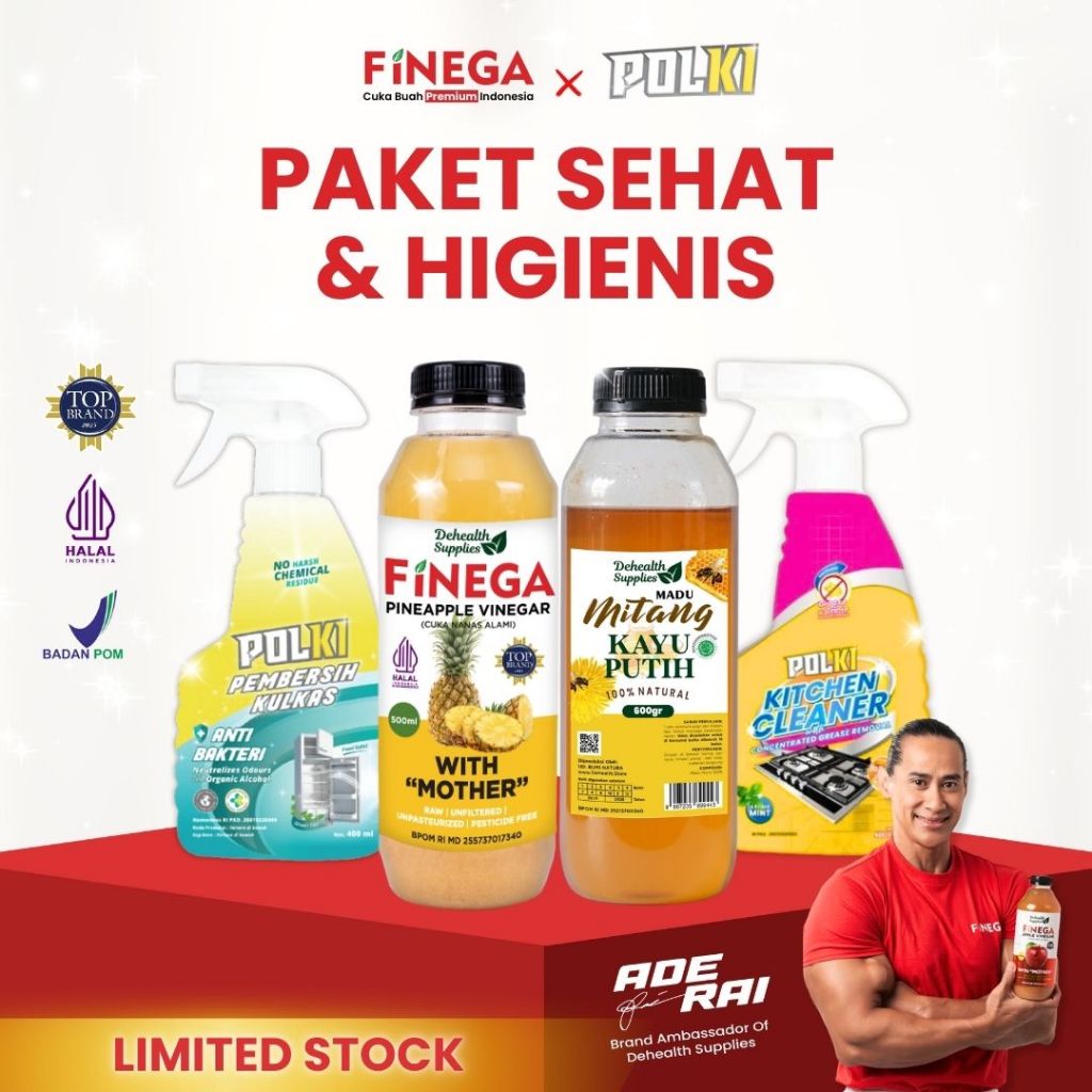 

Finega x Polki - Paket Sehat & Higienis | Cuka Nanas 500ml Plastik + Madu Kayu Putih 600gr + Produk Polki
